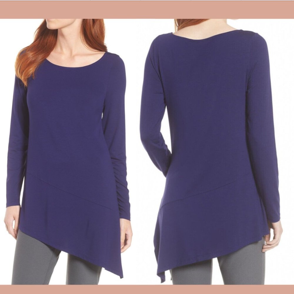 EUC $158 Eileen Fisher Bateau Neck Asymmetrical‎ Jersey Tunic [ Small ] #5200